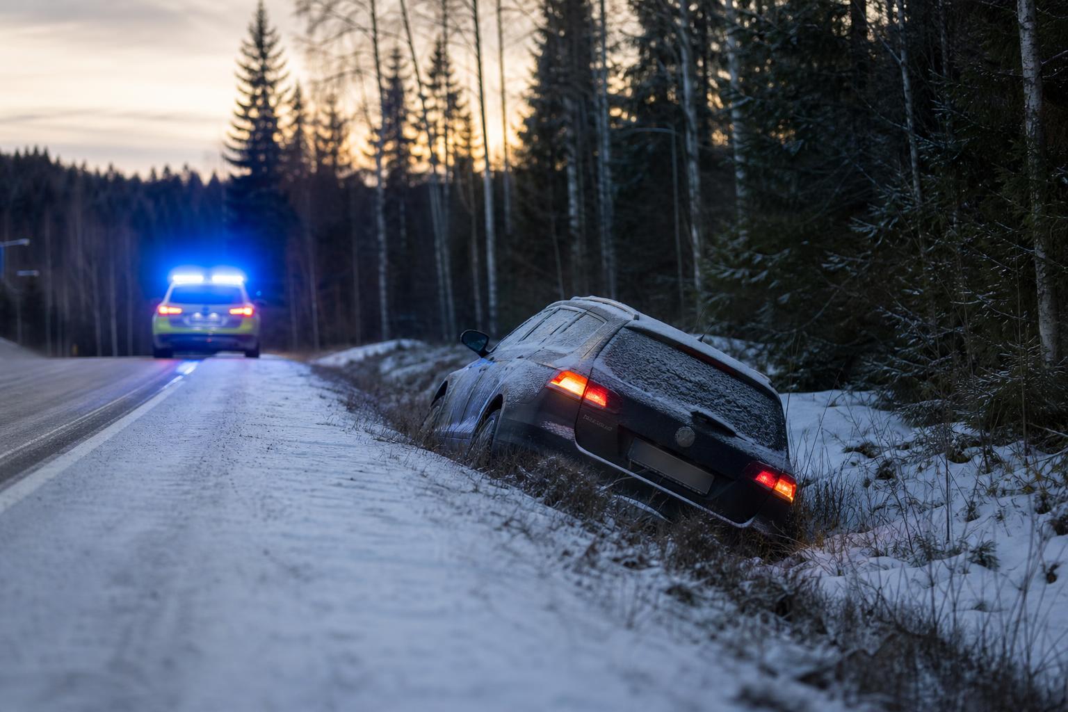 Bil körde ner i diket i Älvsbyn – förare misstänks för rattfylleri